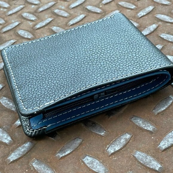 Men Wallet Blue/Black Genuine Leather Bifold Handmade Card Holder Billfold Han - Picture 9 of 9